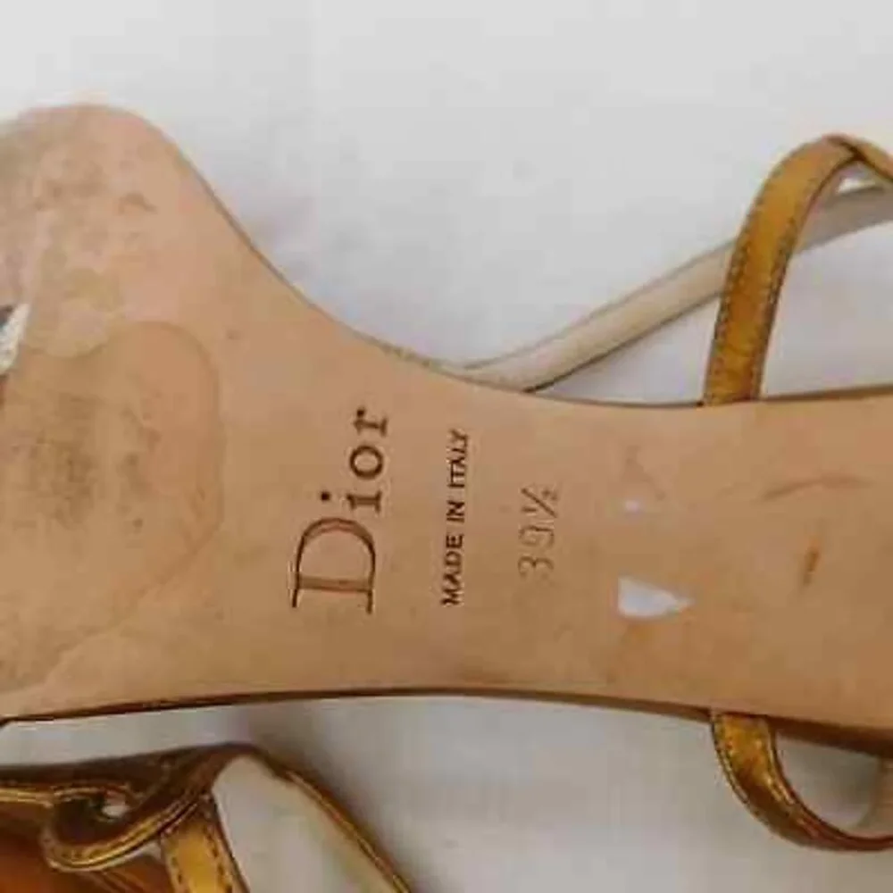 CHRISTIAN DIOR METALLIC STRAPPY BRONZE LOGO HEEL SANDALS SIZE 39 - Picture 11 of 12